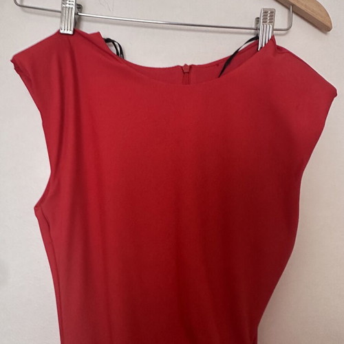 BSB red fitted maxi midi dress with draped gathers and cap sleeves