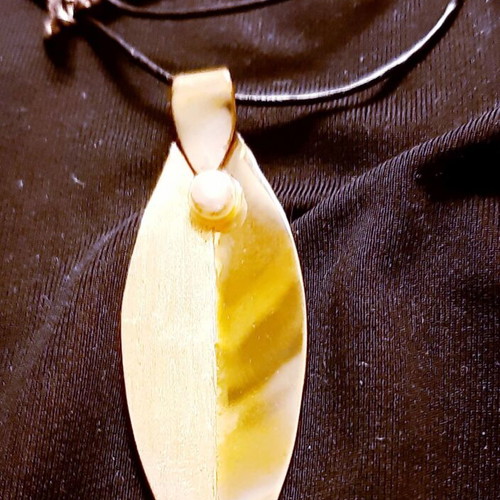 Olive necklace new, copper with natural pearl, leather and silver 925