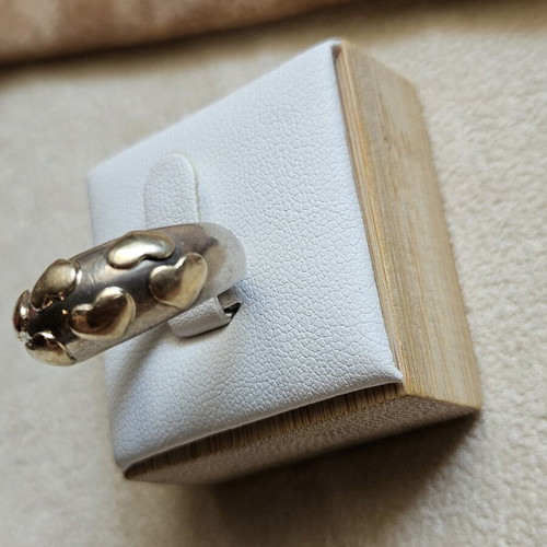 Vintage ring 750 and 925 with 18K gold hearts