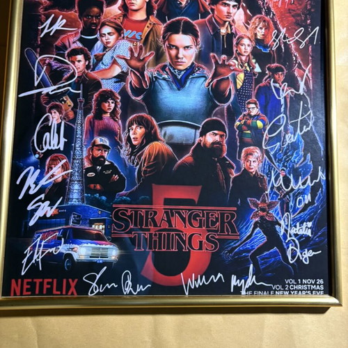 Stranger Things Season 5 Signed Memorabilia Poster with Custom Kinder Joy Funko Pop