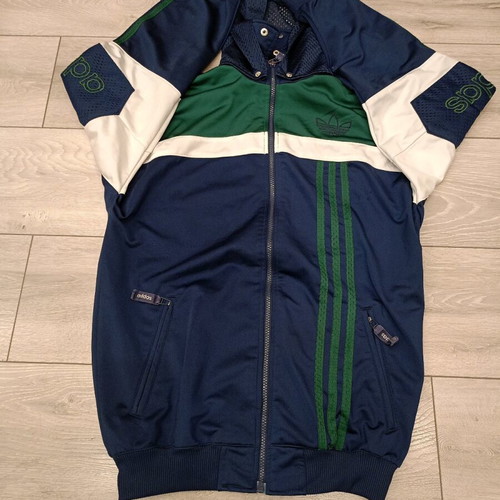 Adidas vintage hooded track jacket used, navy and green colorblock