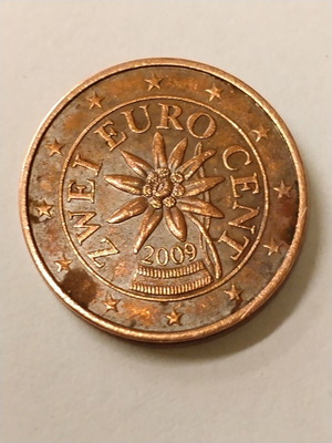Νόμισμα 2 ευρώ λεπτά μεταχειρισμένο με παραγωγικό ελάττωμα από Αυστρία 2009