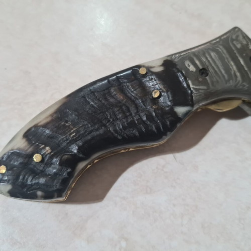 Damascus Folding Knife Sougias Horn Handle