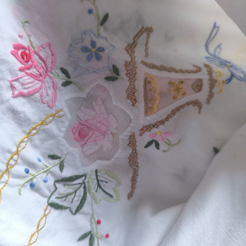 Vintage embroidered cotton tablecloth new 2.50x1.60m