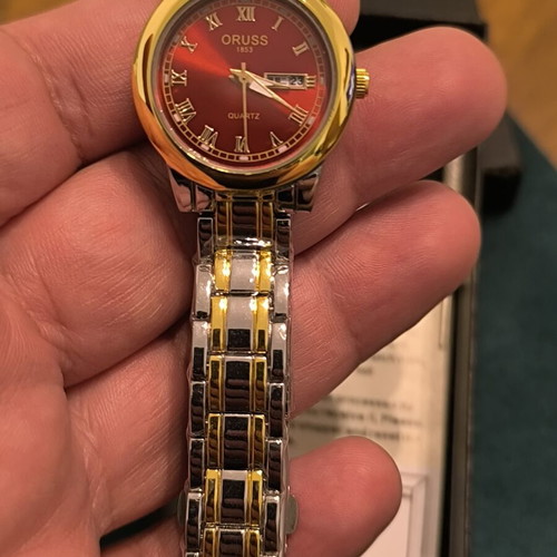 Oruss 1853 Quartz women's watch new with red dial and two-tone bracelet