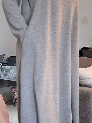 Long gray dress one size like new with hood and pockets