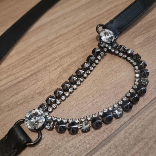 Leather belt black with metal elements and crystals 85cm KOR@KOR