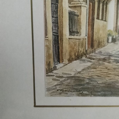 Watercolor set of 2 paintings depicting traditional Macedonian architecture, like new
