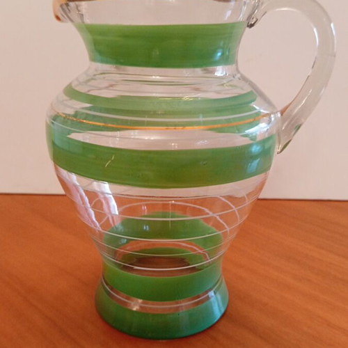Borske Sklo Bohemia Serving Set, vintage 1960s emerald green