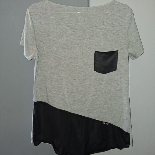 Women's short-sleeve blouse Fashion new, grey melange with black details