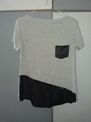 Women's short-sleeve blouse Fashion new, grey melange with black details
