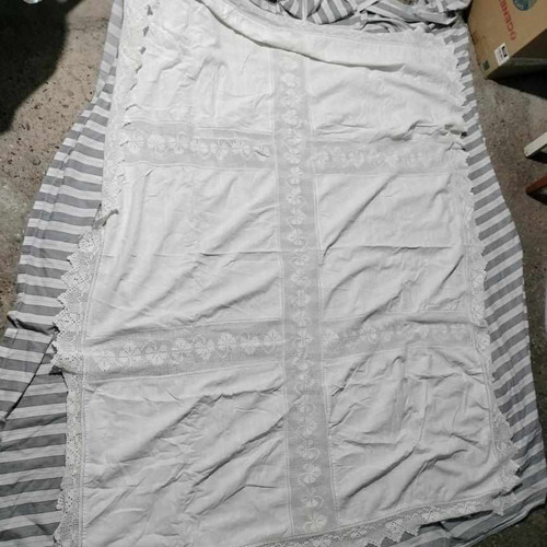 Handmade embroidered linen tablecloth used