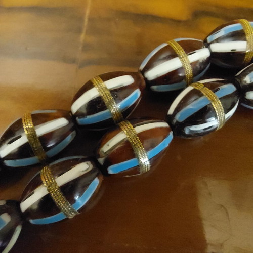 Old Egyptian Worry Beads from Kouk Wood with 33 Beads and Inlays, New