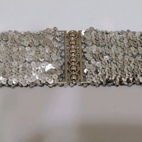 Women's Silver Elastic Belt with Sequins New