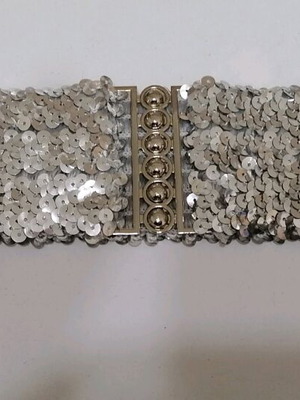 Women's Silver Elastic Belt with Sequins New
