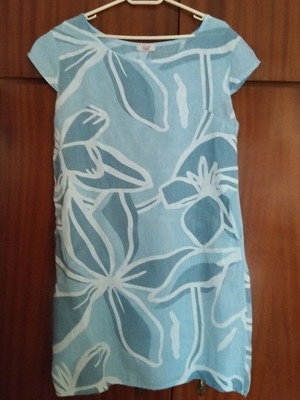 Goose Island linen summer dress like new, size L/XL, white and blue