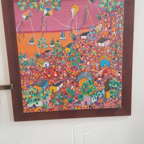 Naive Art oil painting 60x70 Juanita de Alvarez 1990 Caracas new