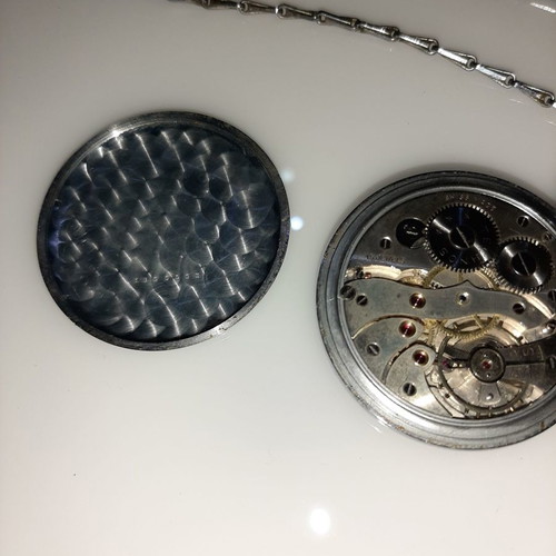 Pocket Watch Technos used, with silver chain, 1947, Swiss Made