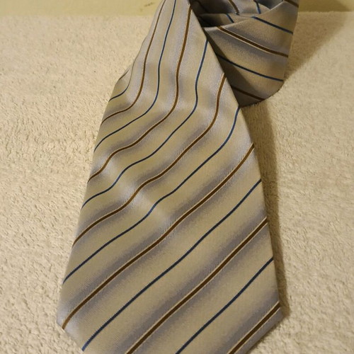 Cavalieri men's tie new, light blue with blue and brown stripes, 100% silk