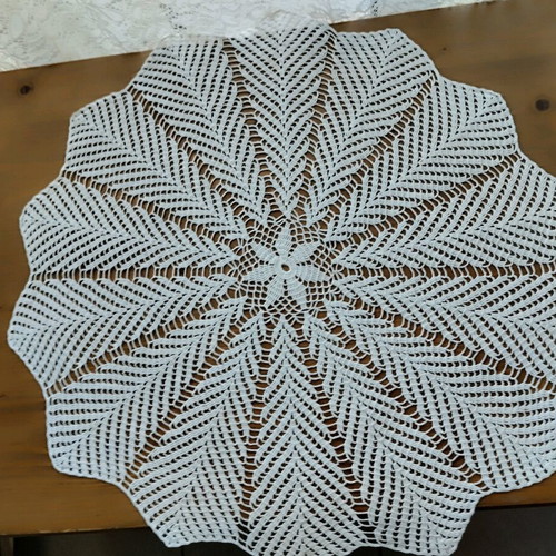 Handmade crocheted round tablecloth like new, white 56x56 cm