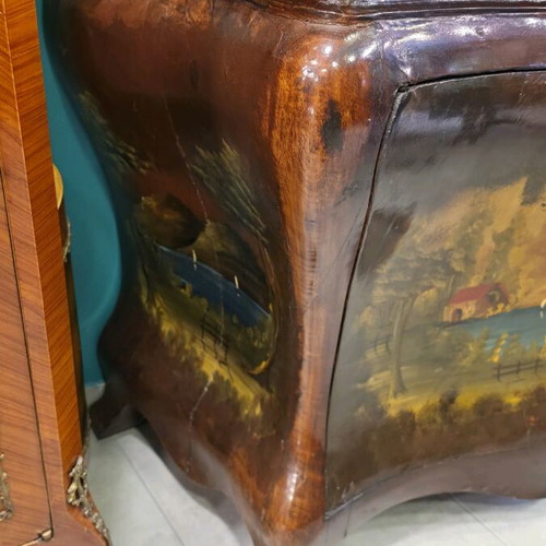 Masterpiece Louis XV Bombe Cabinet like new with hand-painted oil landscape