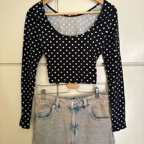 Pink Woman Cropped blouse with open back and polka dots, size Small, used