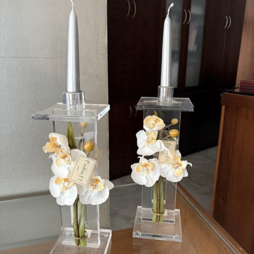 Pauline candle holder set with plexiglass and orchids