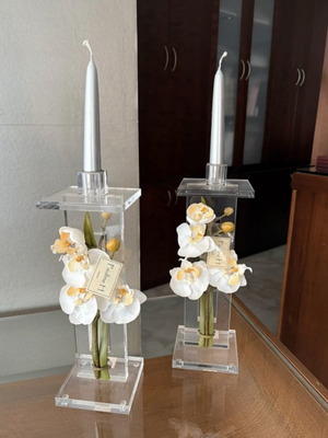 Pauline candle holder set with plexiglass and orchids