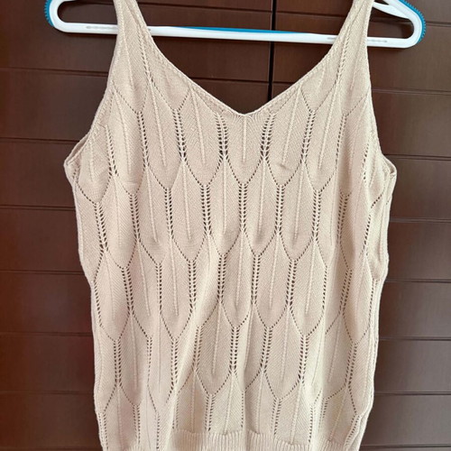 Knit top with straps and openwork design, beige, like new