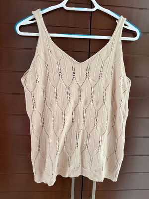 Knit top with straps and openwork design, beige, like new