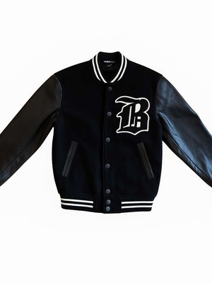 Men's varsity jacket new with leather sleeves and B emblem