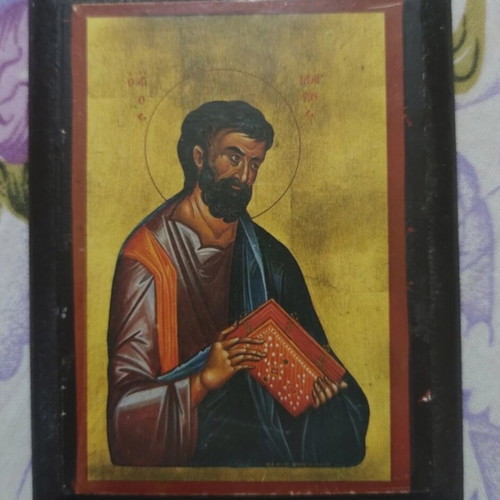 Saint Mark Evangelist lithograph icon used, 9x11.5 cm, wood MDF