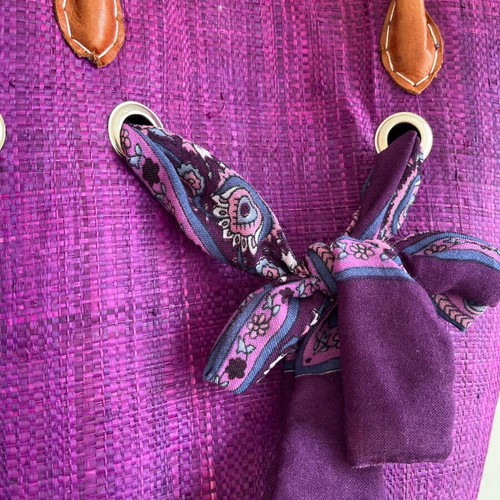Straw bag with scarf like new, purple, Bag-All