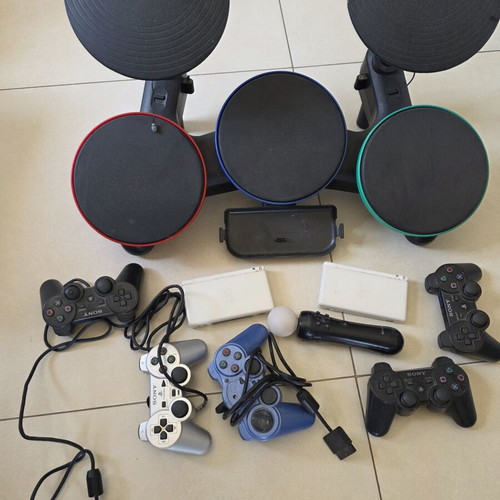 Nintendo DS, PS2, PS3 Controllers and Band Hero Drums used for parts