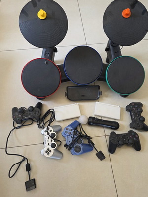 Nintendo DS, PS2, PS3 Controllers and Band Hero Drums used for parts