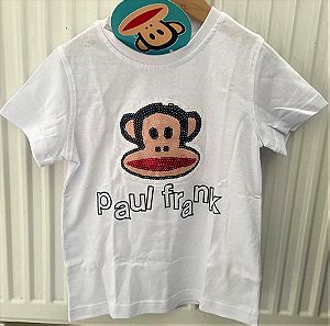 Paul Frank Παιδικό T-shirt Λευκό Μπλούζα απο 100% βαμβάκι με παγιέτες και ανάγλυφο lettering τύπωμα μαιμουδάκι