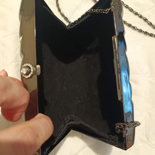 Clutch By EDUU platinum color with strass and chain strap like new