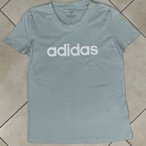 Adidas Women T-Shirt sage green with linear logo print, size M, like new