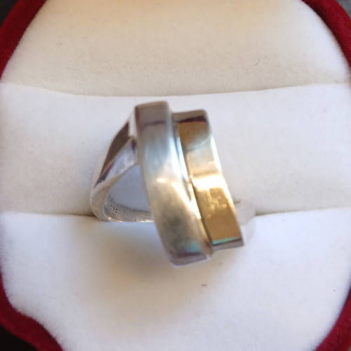 Silver 925 and 14K gold ring like new, minimal design