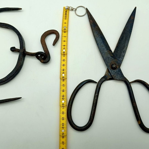 Pair of pre-war scissors and hook used, antique tools