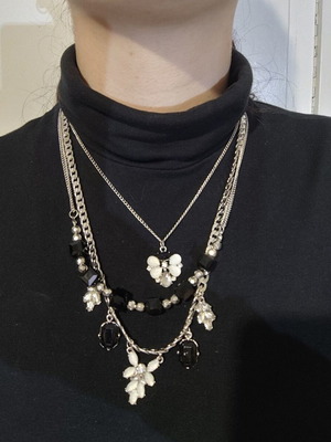 Necklace with silver chain and black and white beads like new