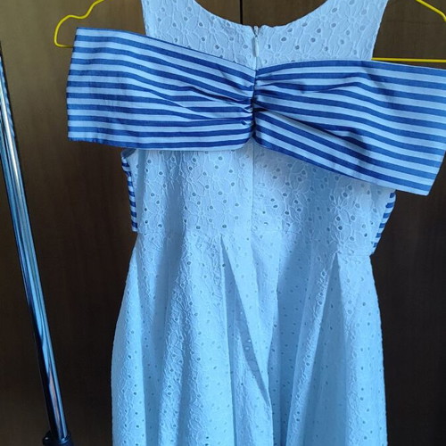 Lapin house summer dress white with blue striped bow, like new, size 6 years