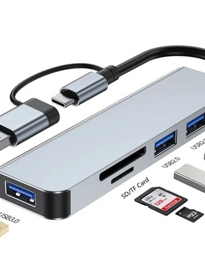 Techsuit H7 Docking Station DataBridge 5-σε-1, USB & Type-C, γκρι καινούργιο