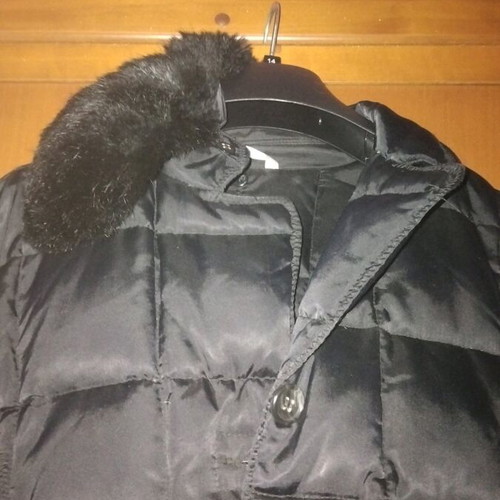 Stefanel satin jacket like new, black with fur collar