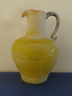 Vintage yellow blown glass vase jug with scavo texture 1980s