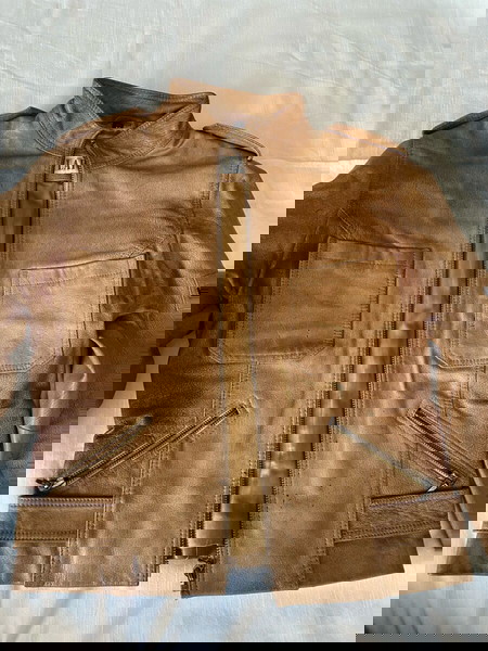 Lapel ταμπά δερμάτινο medium ΠΡΟΣΦΟΡΑ καφέ ανοιχτό με τσέπες και φερμουαρ πτώση τιμής μόνο για σήμερ