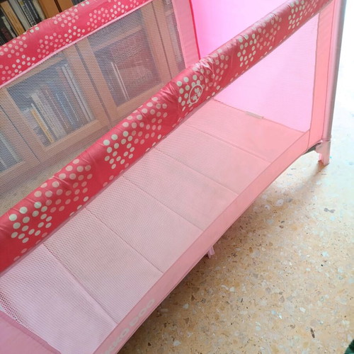 Pink baby playpen used