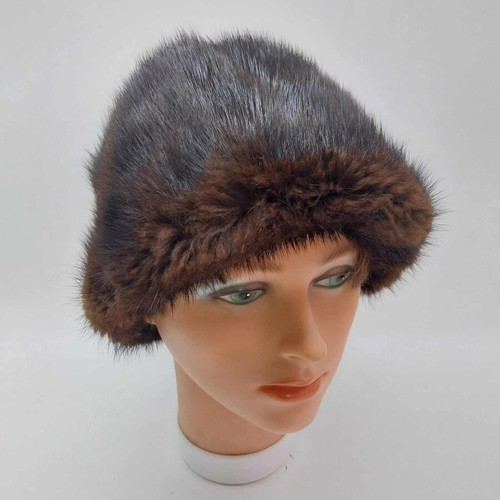 Women's natural fur hat like new, vintage winter, brown, size 55