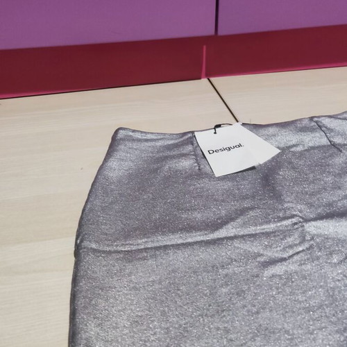 Desigual London Metallic Mini Skirt new, medium size, gray silver