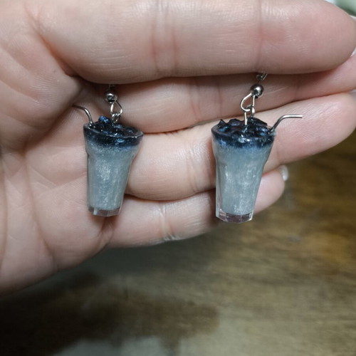 Galaxy cocktail earrings new, blue and silver resin